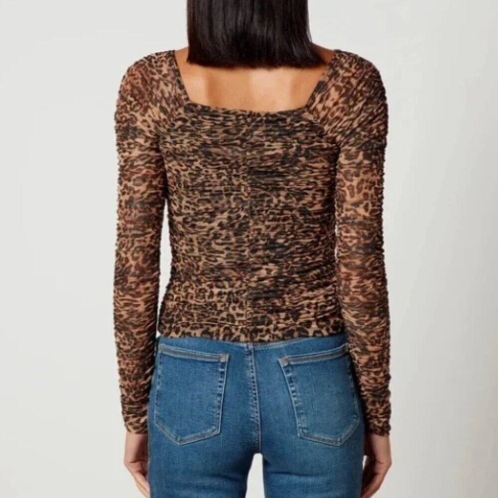 Good American Ruched Cheetah-Print Mesh Top - Picture 4 of 7